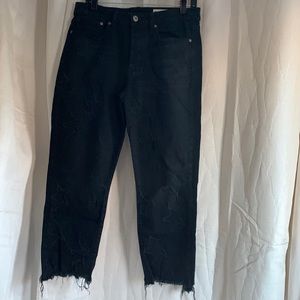 Pistola Black Denim Star Patchwork Raw Edge Jeans 30
